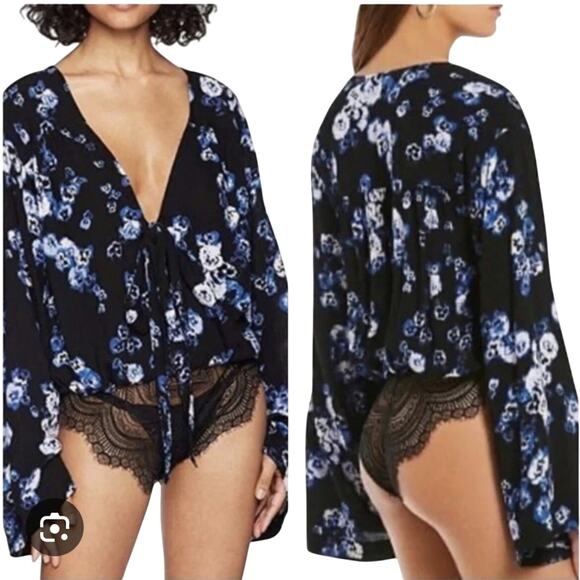 NWT - Forties Feels Romantic Black Floral Bodysuit Romper - Medium - Picture 1 of 6